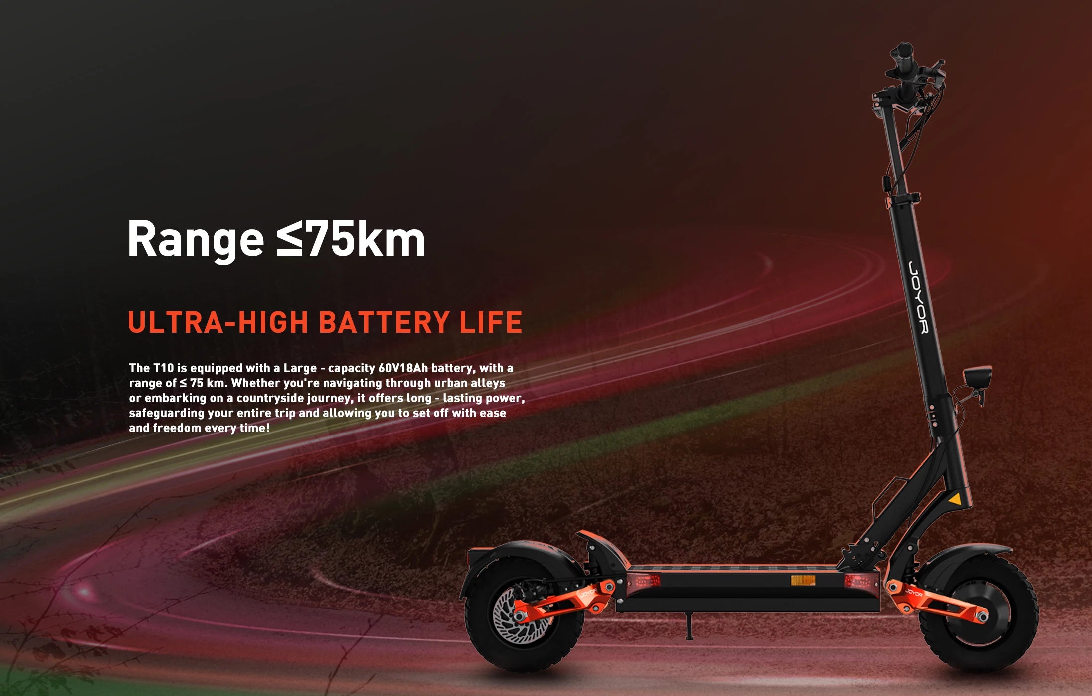 JOYOR T10 Folding Electric Scooter, Dual 1000W Motor, 10 inch Off-road Adults E-scooter with 60V 18Ah Battery