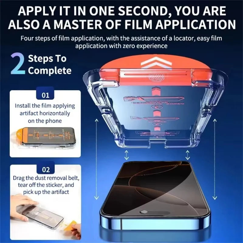Dust Free Install Tempered Glass For iPhone 16 15 14 Plus 17 Pro Max Air 13 12 Mini 11 XR XS Oleophobic Coating Screen Protector