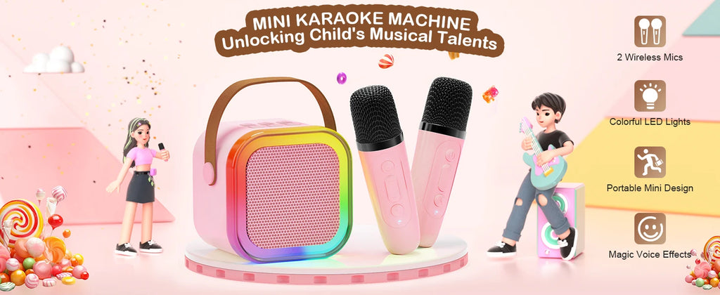 Enjoy the Party-Portable 2pieces Bluetooth Karaoke Machine with 5.3PA Speaker System,Wireless Microphones for Home Entertainment
