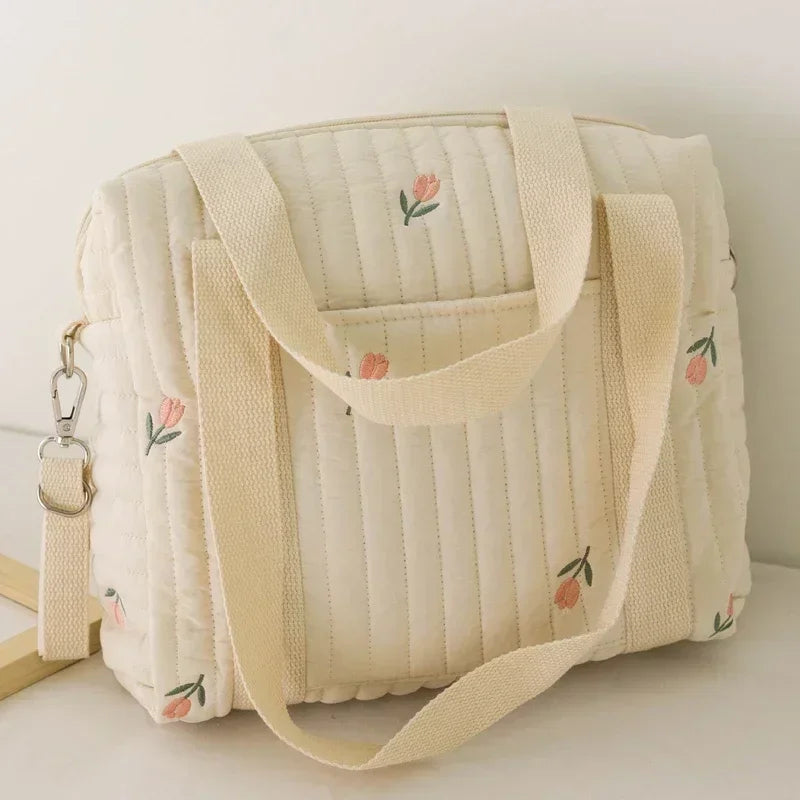 Cute Bear Baby Stroller Nappy Bag Korea Embroidery Cotton Mommy Bag Soft Maternity Shoulder Pack Portable Baby Diaper Organizer