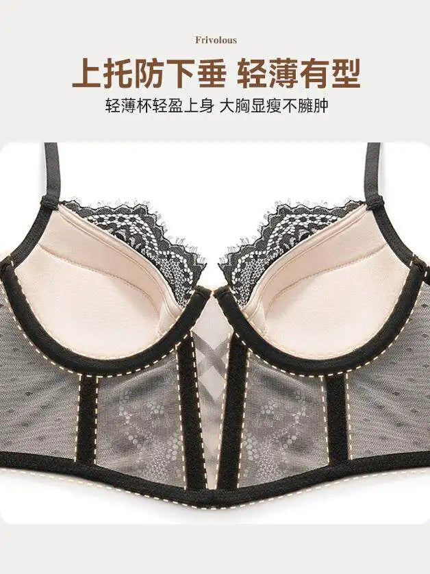 French Lace Push Up Lingerie Set Mulher Thin Underwire Bra Sheer Ruched Chemise Soft Petite Small Bust S-XL Hot Sale