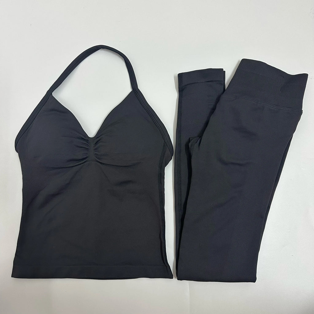 2 Pieces Set Yoga Leggings Set Women Backless Tank Tops High Waist Scrunch Gym Suit Fitness Clothes Outfit Yoga Set