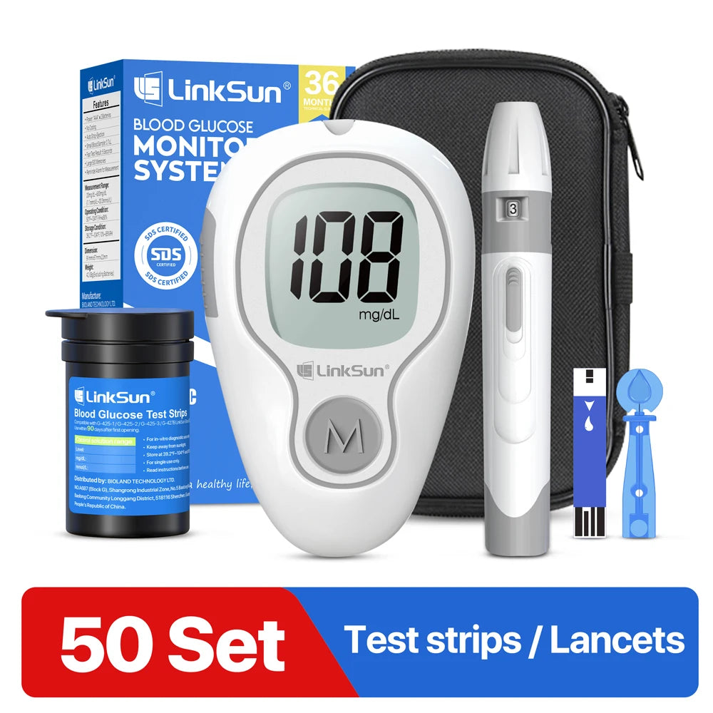 LinkSun Blood Glucose Meter G-425-3 Glucometer No Code for Diabetes Test 10/50/100pcs Strips Lancets Medical Blood Sugar mg/mmol