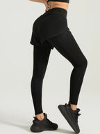 Fake Two-piece Compression Sports Leggings For Women, 2-in-1 High Waist Moisture-wicking Yoga Leggings, Women's Activewar