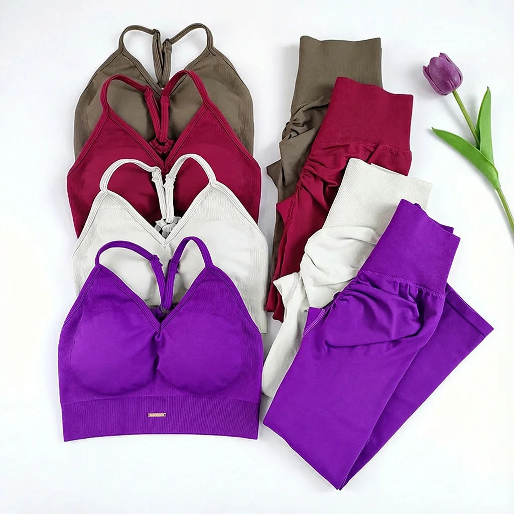 Women's Seamless Yoga Suit High Waist Sports Bra Leggings Gym Set Fitness Suit Workout Leggings Set Pilates Sportswear Outfit