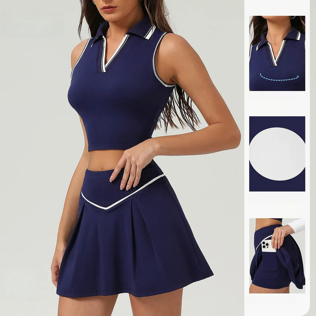Tennis Skirt Sets Sports Fitness Golf Badminton Running Leisure Sports Short Skirts Workout Clothing Gym Yoga Suits for Women