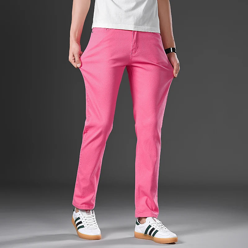 2026 98% Cotton Elastic Cotton Jeans Men's Spring Slim Straight Denim Pants Comfort Large Size Korean Business Casual Trousers