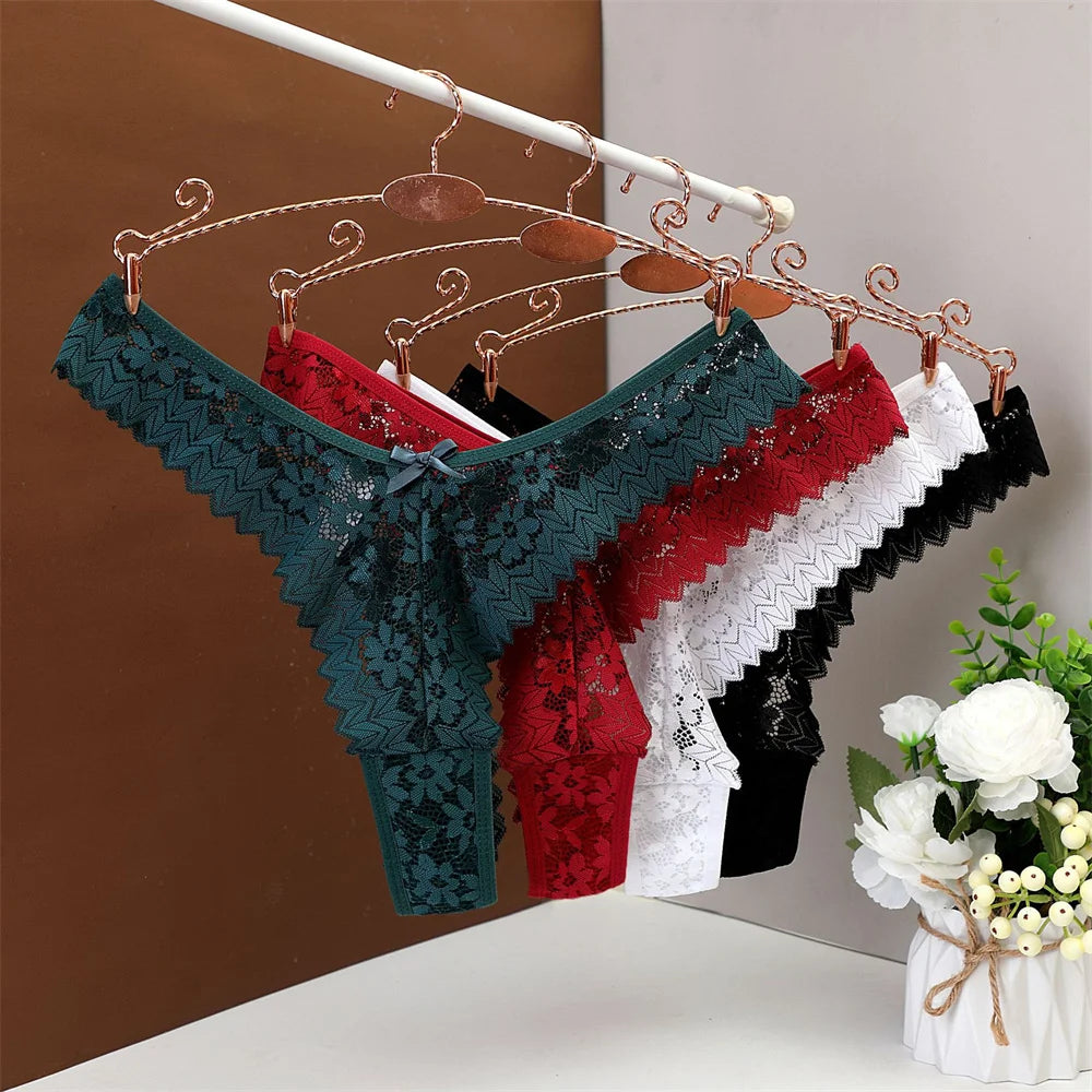 Mid Waist Sexy Transparent Lace Thong Women's Plus Size Underwear Hollow Out G-string Plus Size S/M/L Secondary image