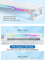 RGB Light Effect Rechargeable Desktop Monitor Height Stand 3 USB 2.0 Port Universal Laptop Storage Rack With Wireless Charging