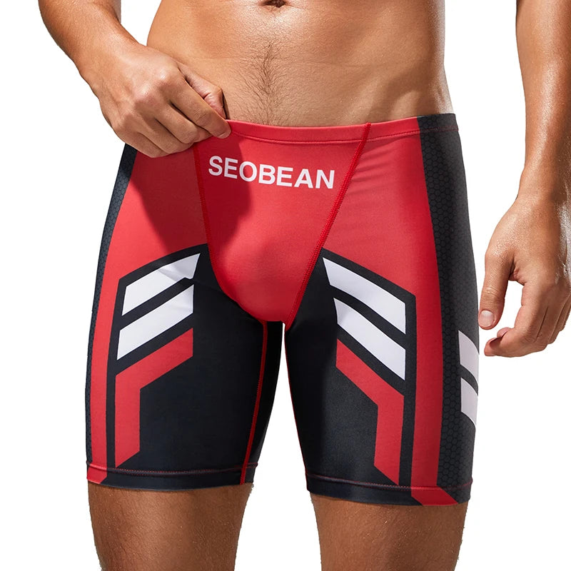 Men's Quick-Dry Boxer Brief Swimming Trunks with Waist Tie for Surfing Beach Sand Thermal Swimming Shorts