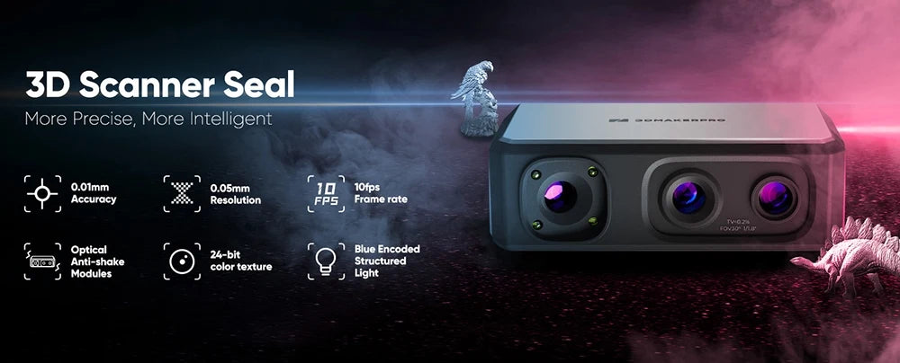 3DMakerpro Seal 3D Scanner, 0.05mm Resolution, 0.01mm Accuracy, 24-bit Color Capture, Anti-shake Lens, 5x More Detail Per Unit