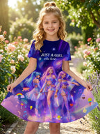 Kpop Cartoon Graphic Dress for Girls Funny Gift for Fan Harajuku Girl Clothes Summer Tops Short Sleeve Dress Children's Clothing