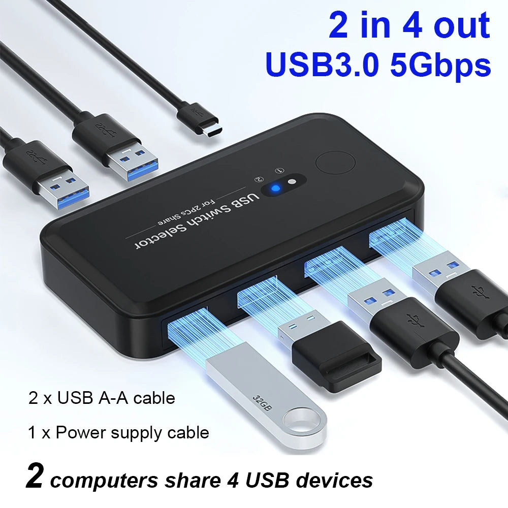 MZX USB 3.0 Switch KVM Switcher Selector KM Hub Docking Station Dock 2 Computer Laptop PC Accessories Share Keyboard for Macbook