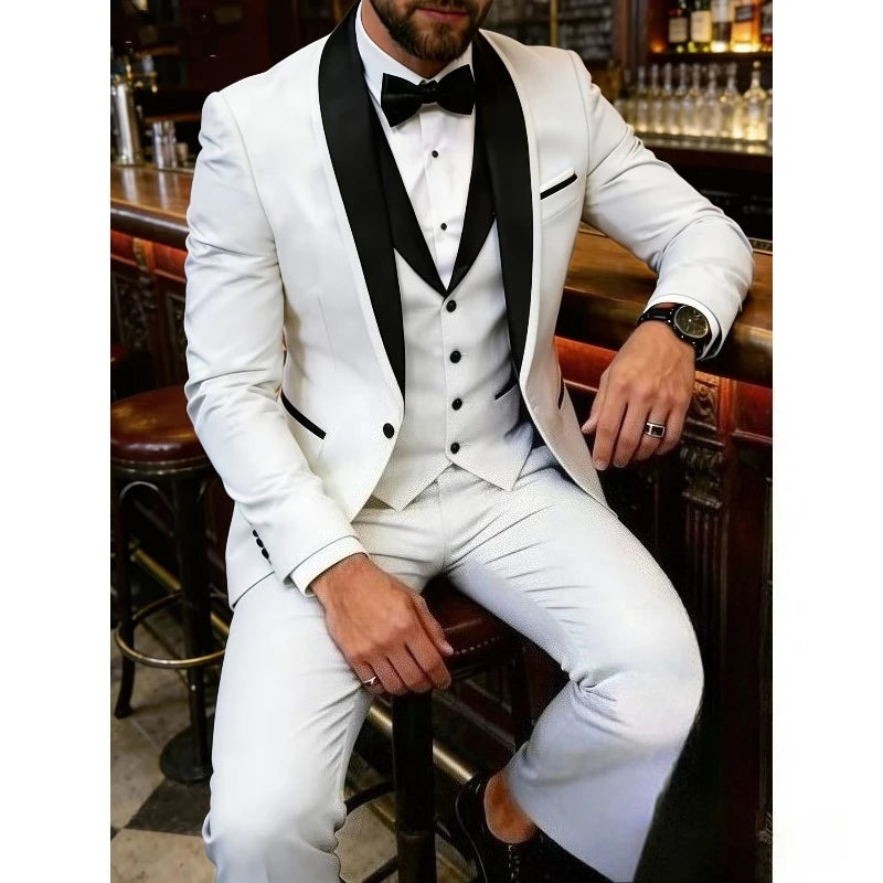 Men'S Blue Fruit Collar Three-Piece Formal Suit Set Shoulder-attached Collar Formal Wedding And Ball Suit Set Main image
