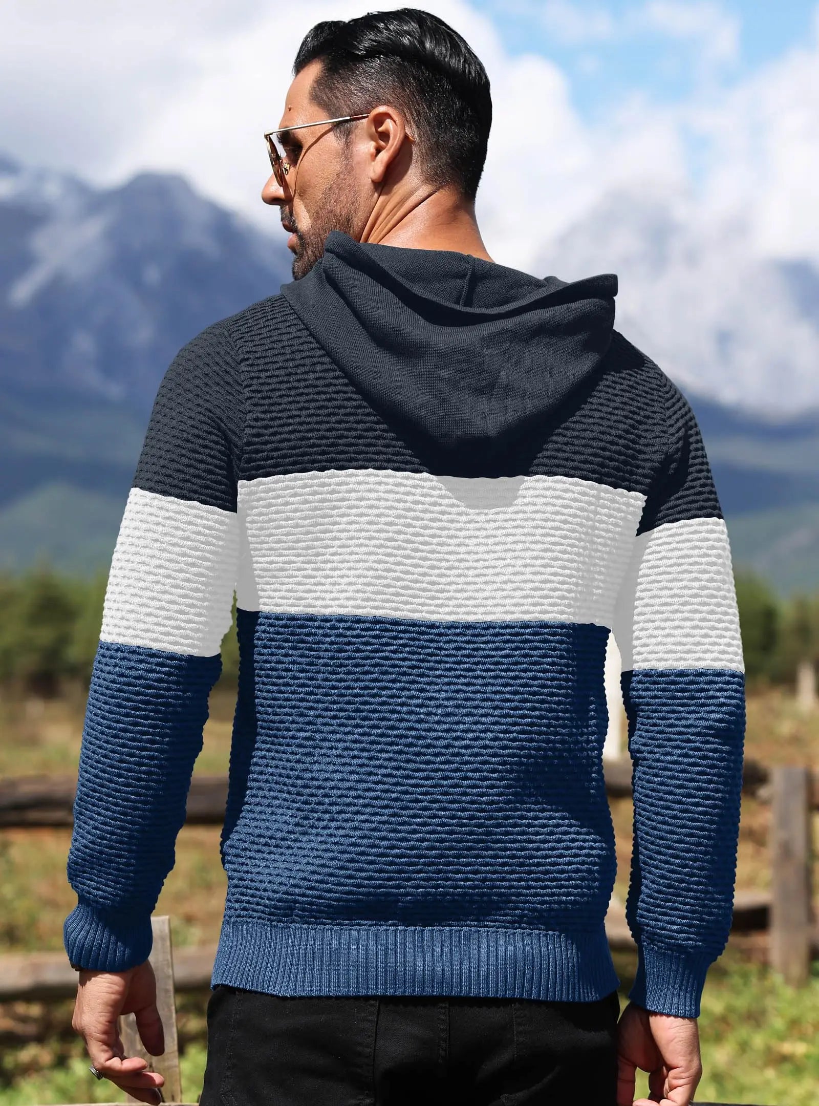 Men's Sweater Spring New Sport Warm Form Fitting Knit Pullover Sweater Hoodie Drawstring Hoodies Casual Sweatshirt US Size