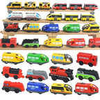 Magnetic Electric Train Car Locomotive Wooden Track Slot Diecast Railway With Two Carriages Train Wood Kid Toy Biro Leduo Track