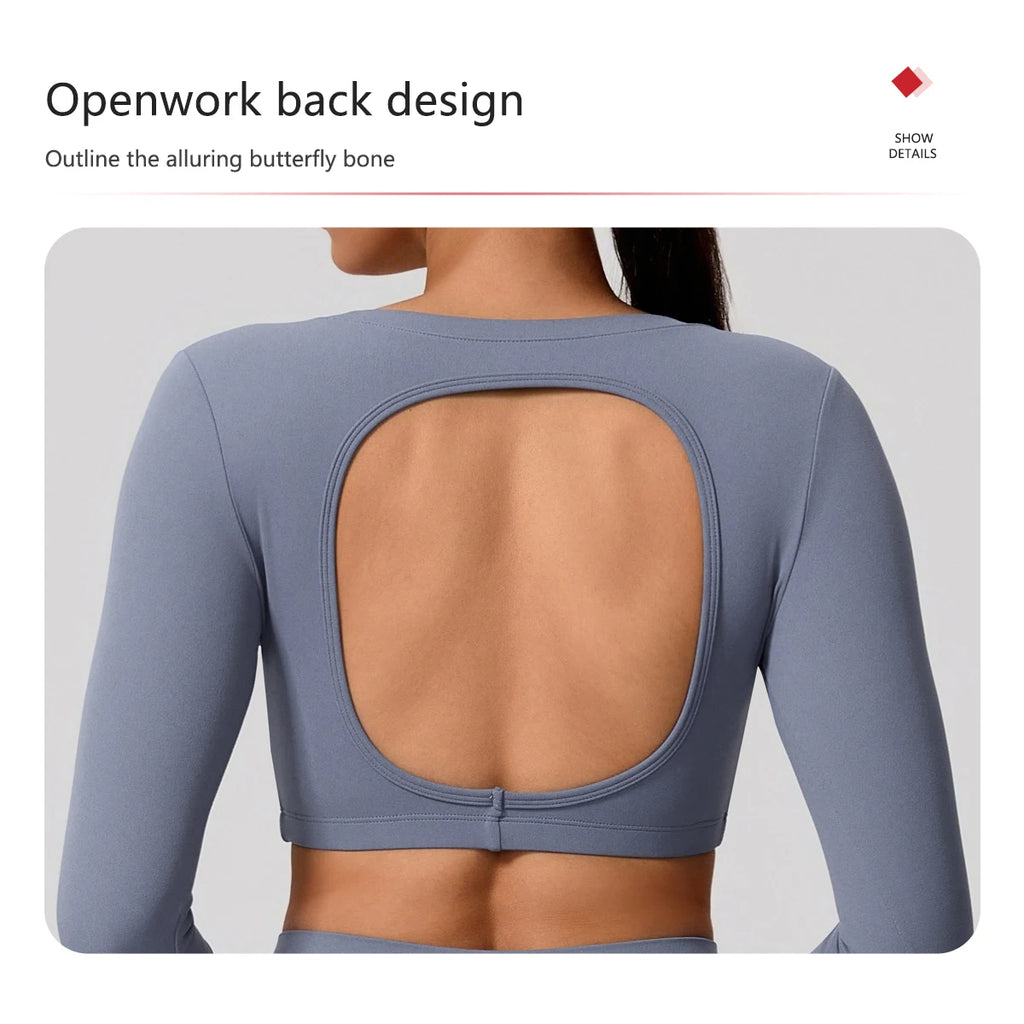 New Summer Women's Backless Long Sleeved Yoga Top Breathable Soft Sportswear for Gym Training Comfortable Fitness Clothing Woman