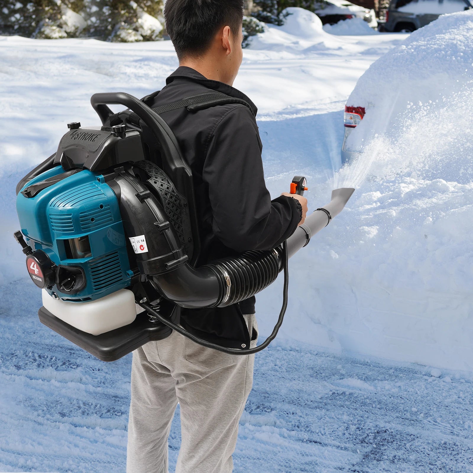75.6CC 4-Stroke Gas Backpack Leaf Blower, 2600W 498FT with Cruise Control, for Lawn Yard Debris Cleaning, Commercial & Home Use