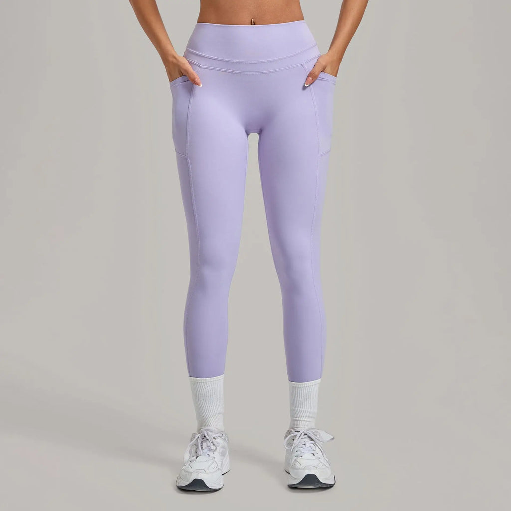 Women's Gym High-waisted High-stretch Yoga Pants with Side Pockets Leggings Workout Running Tights Quick-dry Fitness Trousers