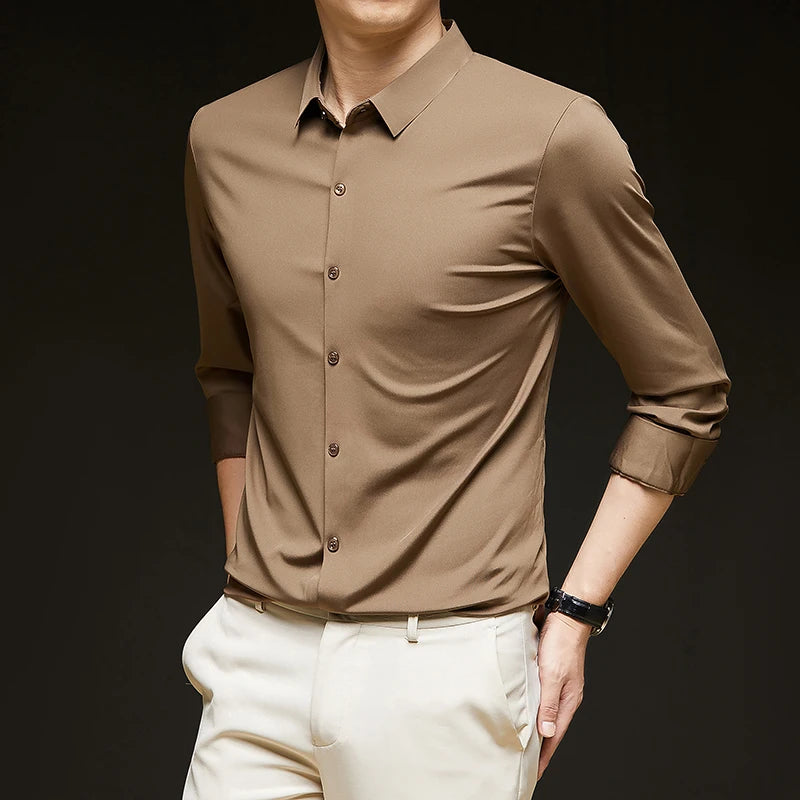 Premium Men's Ultra-Stretch Shirt - High-Quality Silky Business Formal Long-Sleeve Shirt for Social and Casual Wear