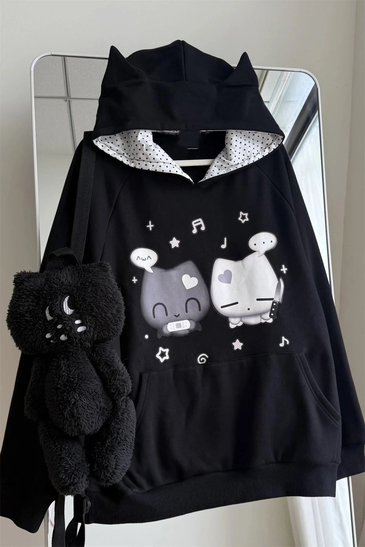 Ropa Cute Hoodies Coats Cartoon Cute Cat Ear Print Hooded Sweatshirts Y2K Tops Women Clothing Casual Zipper Loose New Hoodie