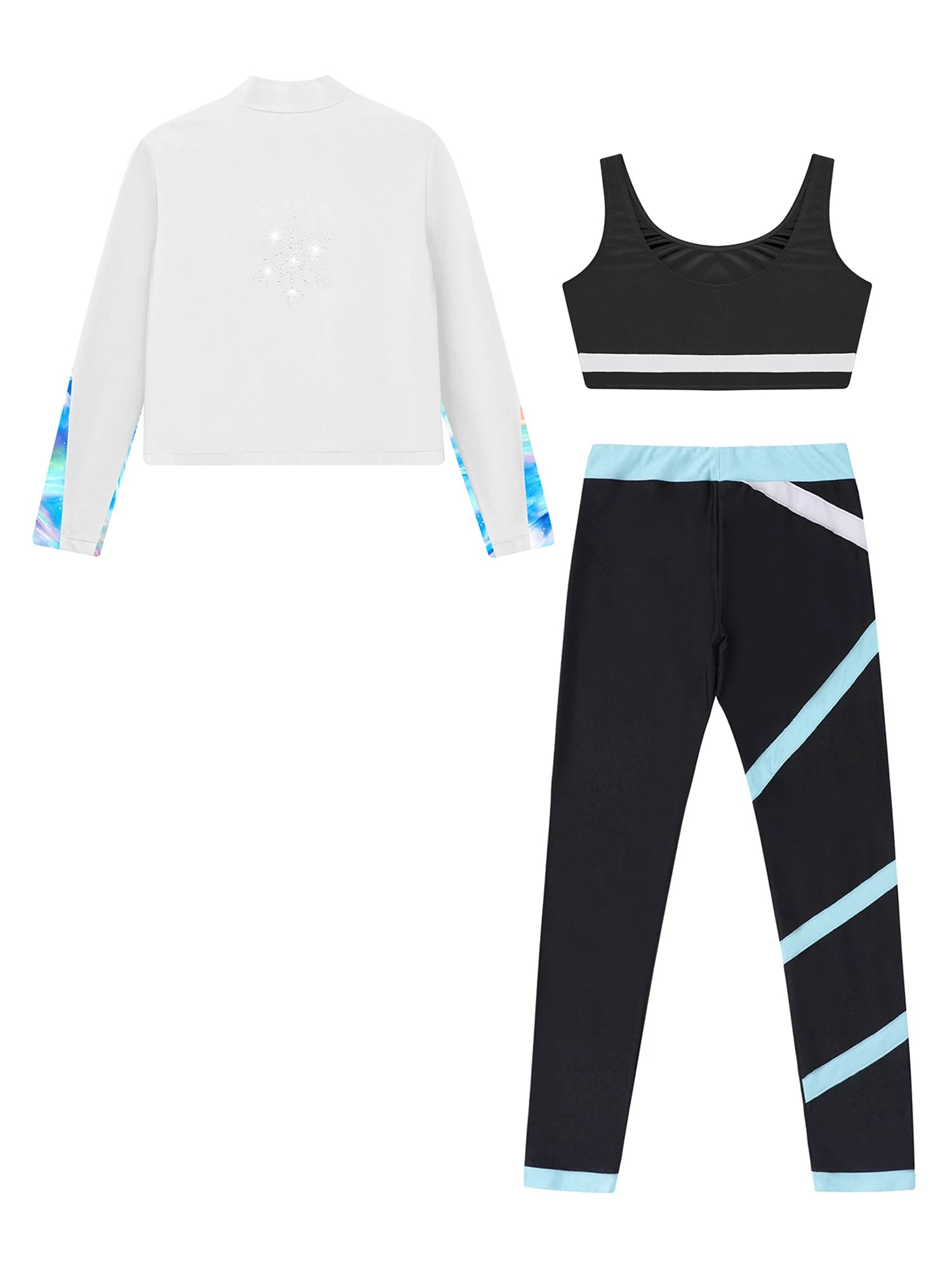 3Pcs Kids Girls Skating Athletic Fitness Workout Tracksuit Sleeveless Vest Top +Pants with Long Sleeve Zipper Sweatshirt Gym Set