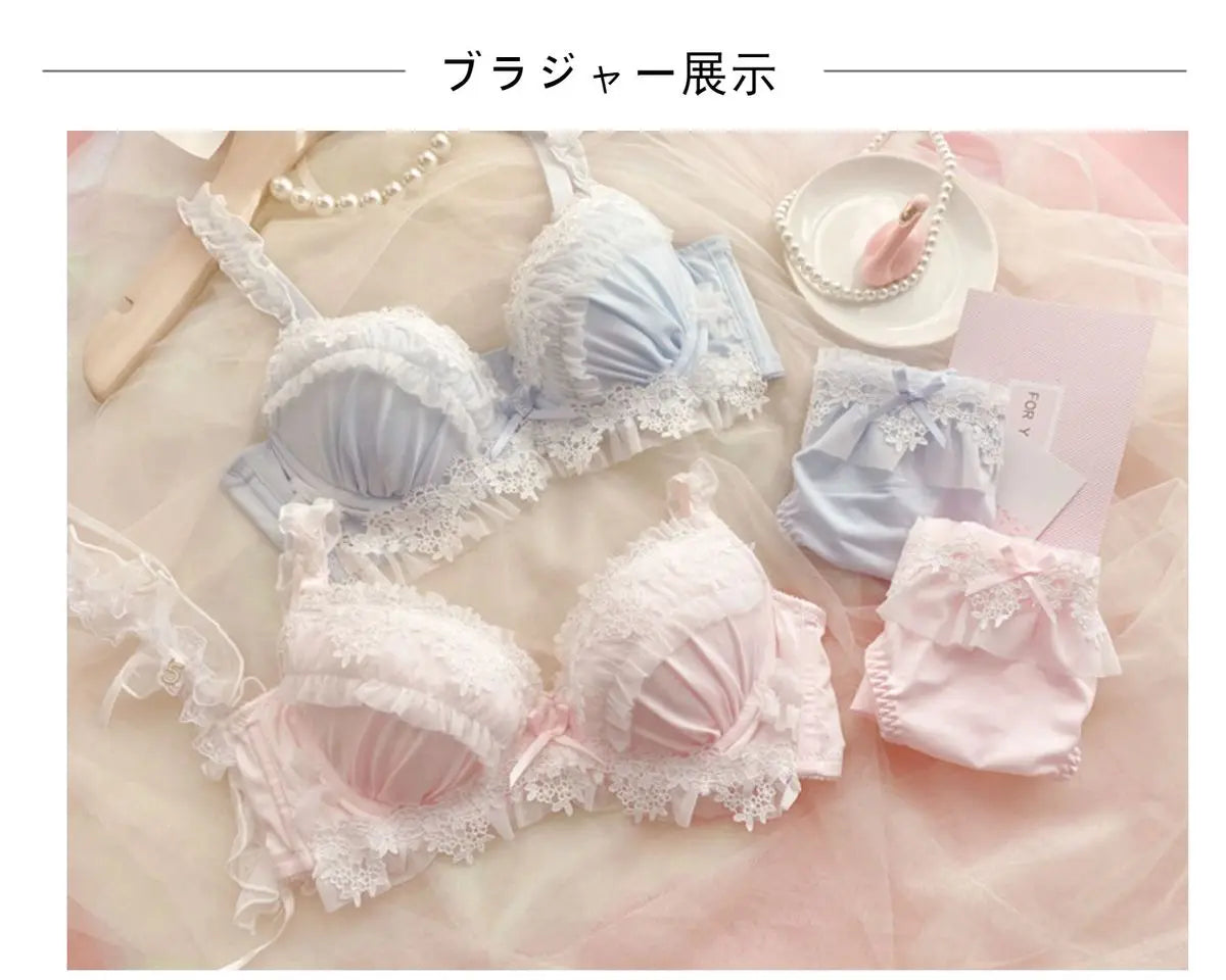 UK Trending! MOYISU Kawaii Lolita Bra Set Full Cup G Heavy Underwire Support Heavy Lace Thin Cup Pure Sexy Teen Lingerie Summer