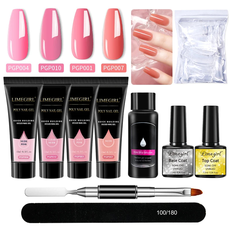 LIMEGIRL Nail Art Kit Poly Nail Gel Extending Soaking Gel Kit Nail Art Acrylic Gel Varnish Kit For Novices Semi Permanent Gel So