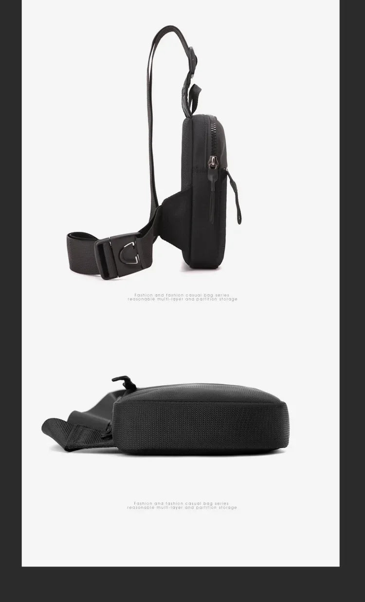 Men Waterproof Sling Chest Pack Fashion Small Black Crossbody Shoulder Zipper Bag Travel Workout Handbag Messanger Bag for Men