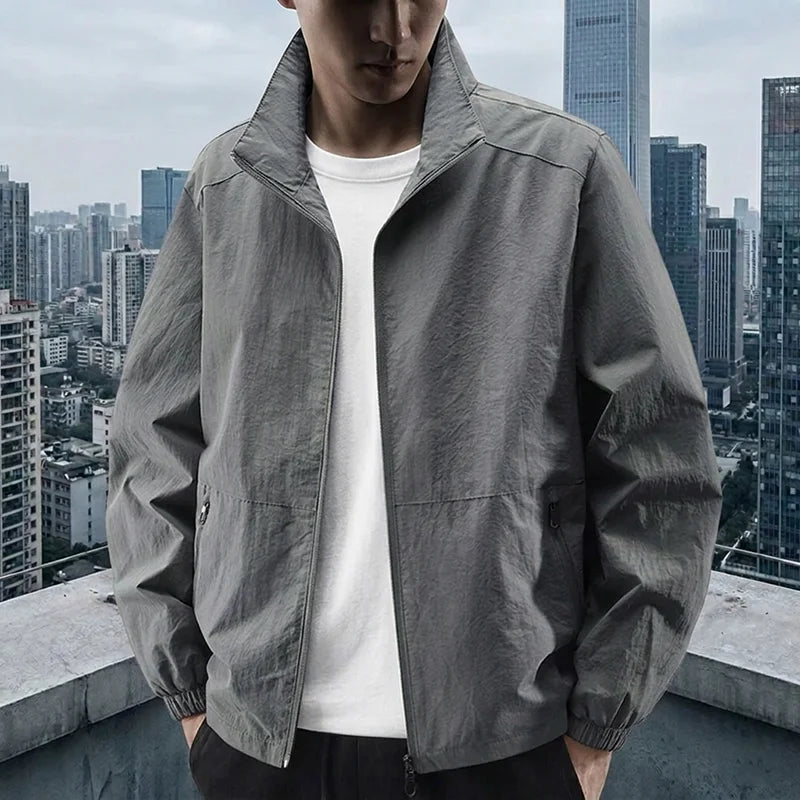 Men's Stand Collar Jacket Spring Breathable Lightweight Anti-Wrinkle Windbreaker Outdoor Sport Casual Quick-Drying Work Jackets