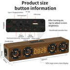 Domars Wireless Bluetooth 5.0 Speakers Wooden Alarm Clock Display Sound System Player with AUX TF FM Radio Subwoofer Box