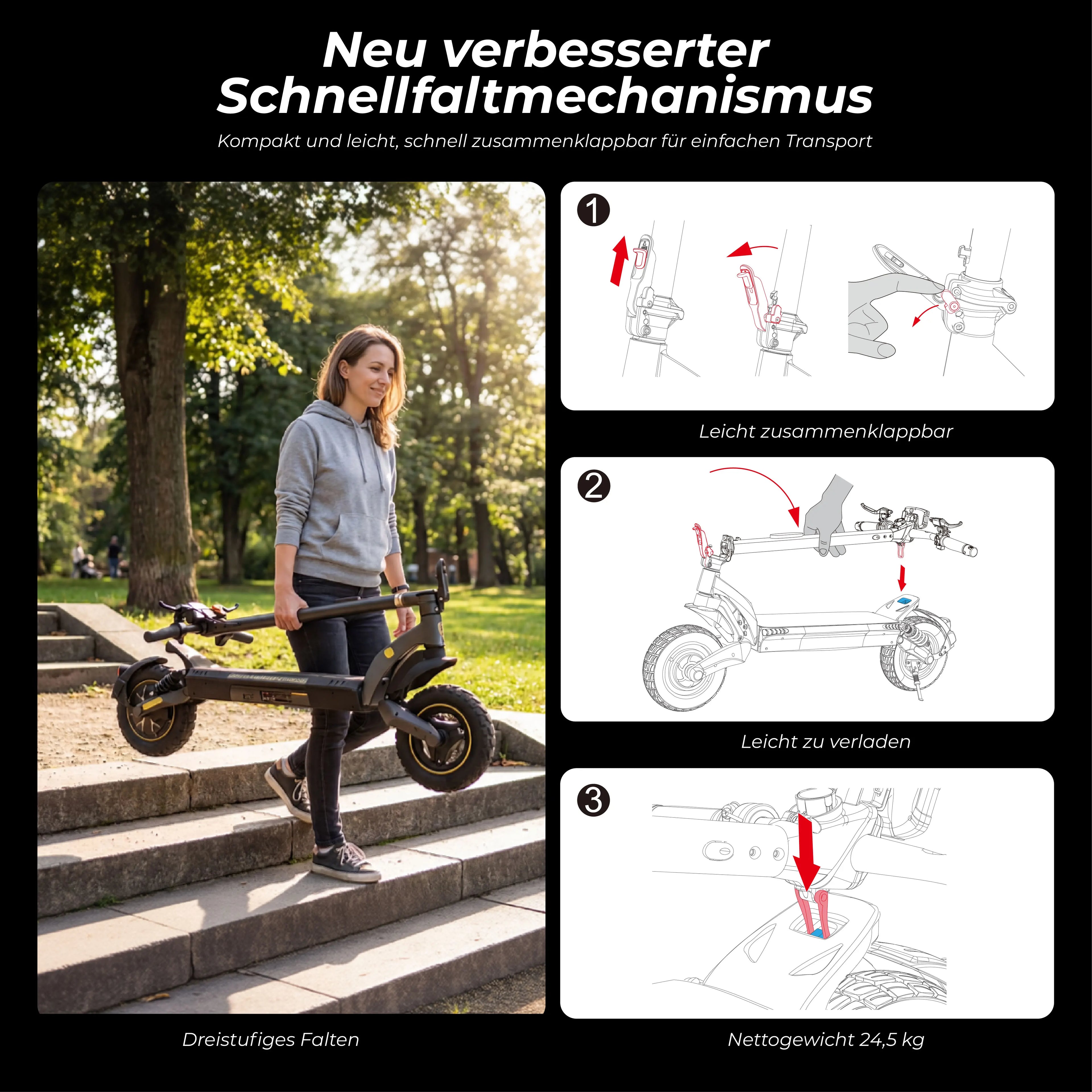 V5Pro Offroad E Scooter 10 Zoll ABE zertifiziert 500W 48V12.5Ah Geländereifen Dual Federung E Bremse Voltix APP Deutschland