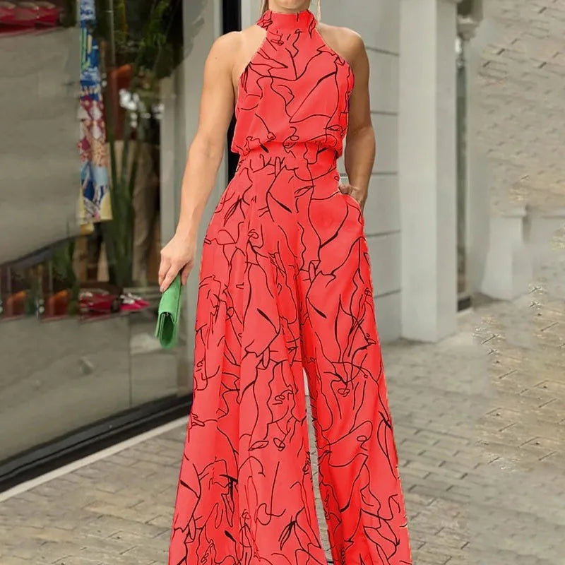 Sexy Sleeveless Jumpsuit Office Lady Spring Summer Fashion Casual Off Shoulder Print Jumpsuits For Women 2024 One Piece Rompers