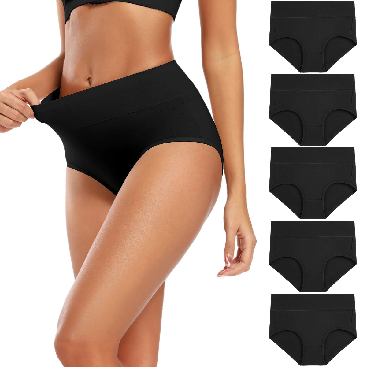 Molasus 5pcs Women's Cotton Panties Seamless Underwear High Waist Full Coverage Ladies Briefs Set Breathable Underpant Plus Size Main image
