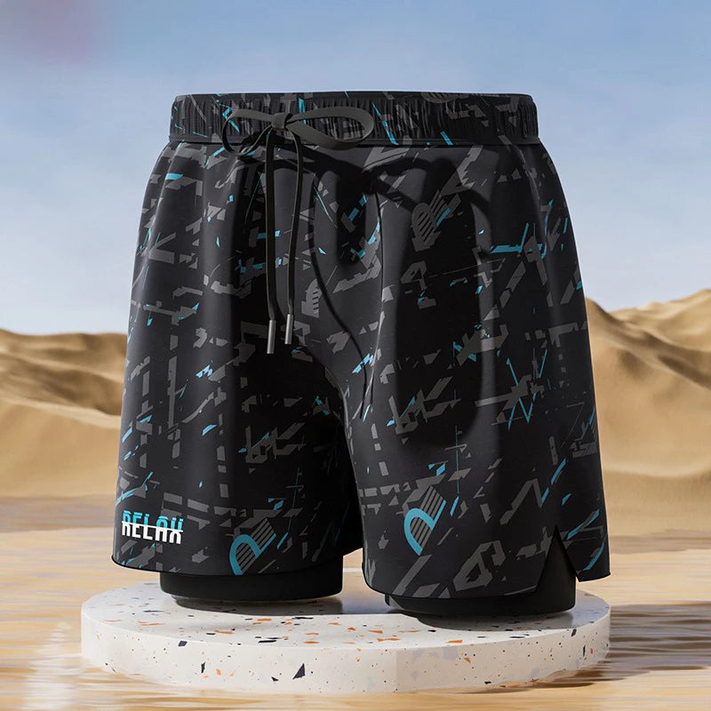 Adult Swimming Trunks Men Boxer Brief Swimsuit Set New Beach Adult Beach Shorts Quick Drying Surf Trunks with Lining Swim Pants