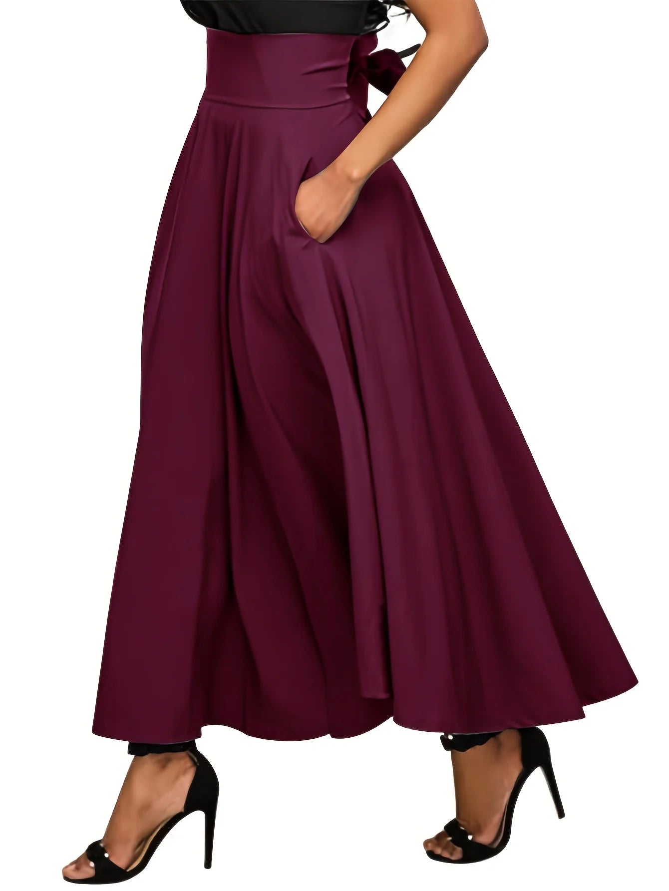 New In Dresses Solid Color A-line Skirts for Woman Clothing High Elastic Waist Long Skirt Women With Bow Elegant Women's Skirts Main image