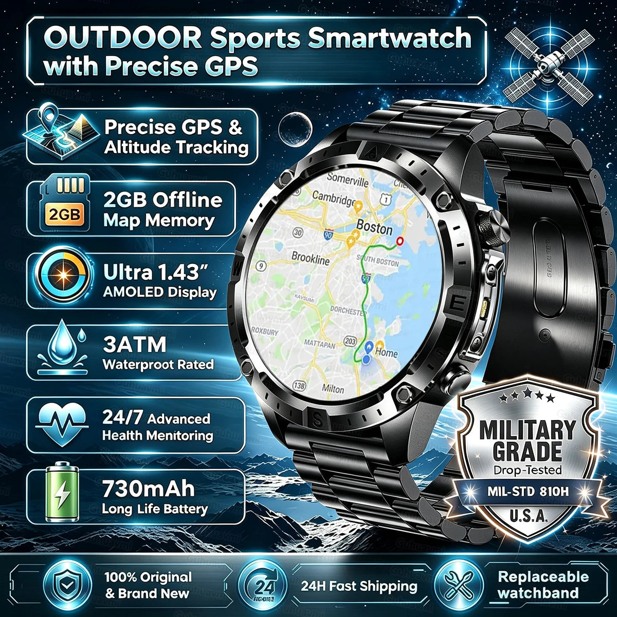 2026New Military T-Rex3 GPS Map Navigation Smart Watch 2GB RAM 1.43-inch AMOLED Screen 30M Waterproof Call Sports Smartwatch Men Main image