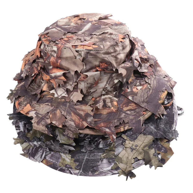 Men's Camouflage Boonie Hats 3D Leaves Camo Tactical Cap Ghillie Caps Hunter Sniper Hats Fishing Sunshade Hunting Accessories