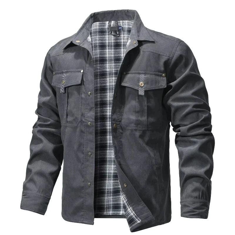 Men's Jackets Spring Flannel Lined Shirt Coat Shacket Casual Snap Button Overshirt Western Cowboy Style High Quality Top US Size