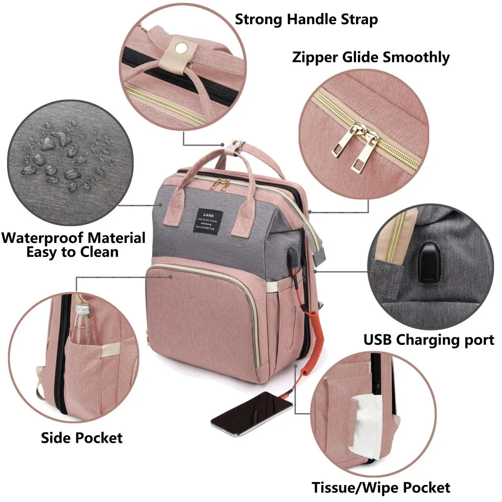 Mommy Bag Lightweight Portable Folding Crib Bed Large-capacity Travel Maternity Bags Baby Backpack Female Mommy Outting Bag Secondary image