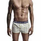 SEOBEAN Classic Plaid Mens Boxer Shorts 100% Cotton Underwear Boxershorts U convex Pouch Arrow Panties Shorts Men Sleep Bottoms