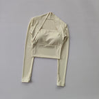 Fitness Chest Cushion Sports Top Women Long Sleeve Shirts Pra Speed Up Short Elegant Dance Yoga Clothes Small Waistband Gym