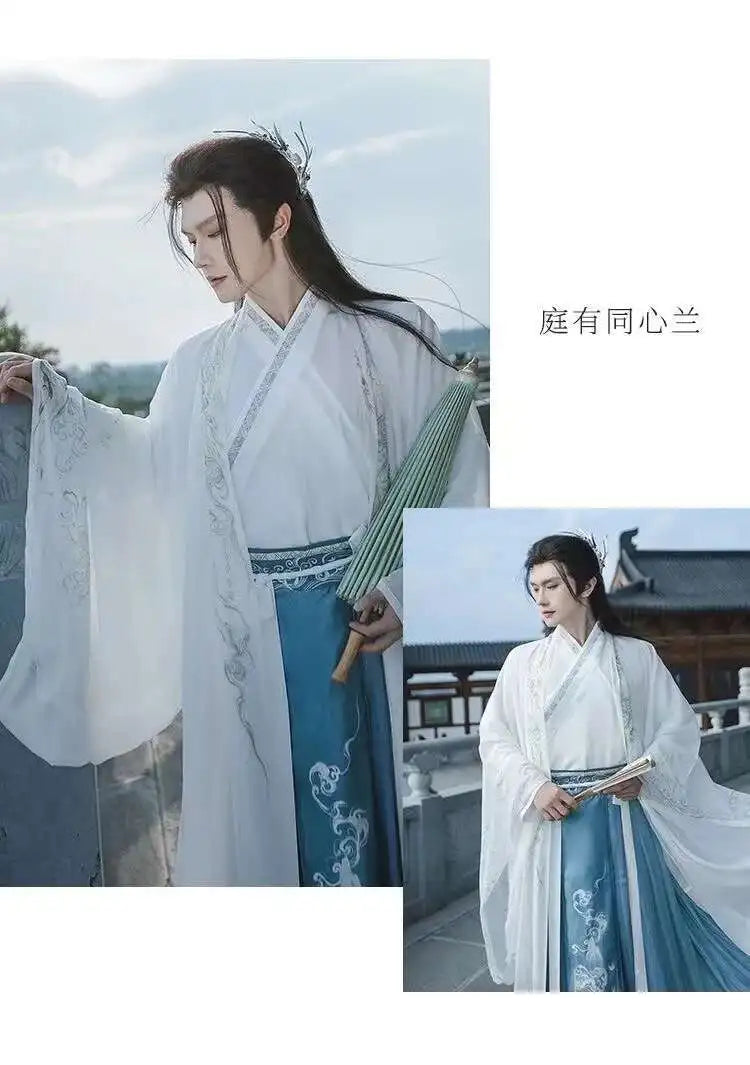 Original Chinese Floral Clouds Hanfu Dress Men Women Traditiional Weijin Period Gradient Costume Niche Fairy Cosplay Clothing