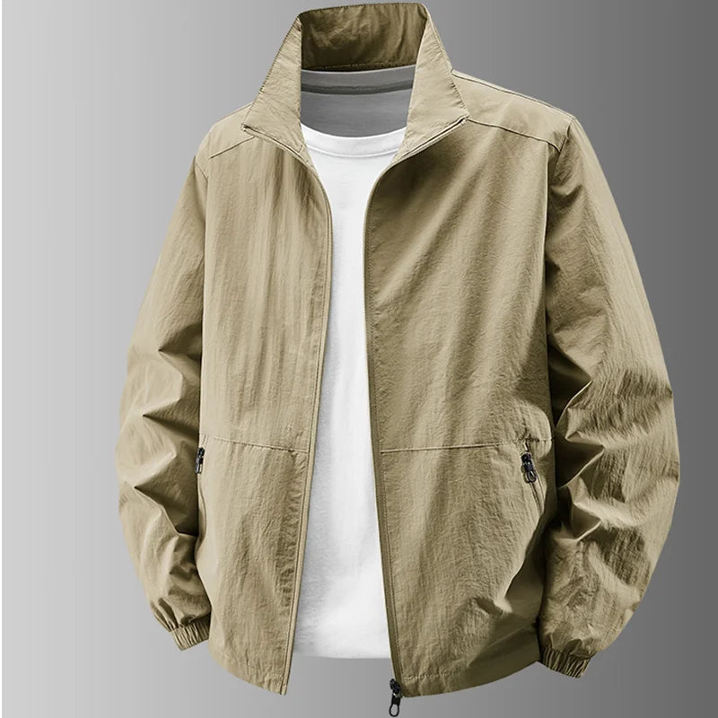 Men's Stand Collar Jacket Spring Breathable Lightweight Anti-Wrinkle Windbreaker Outdoor Sport Casual Quick-Drying Work Jackets