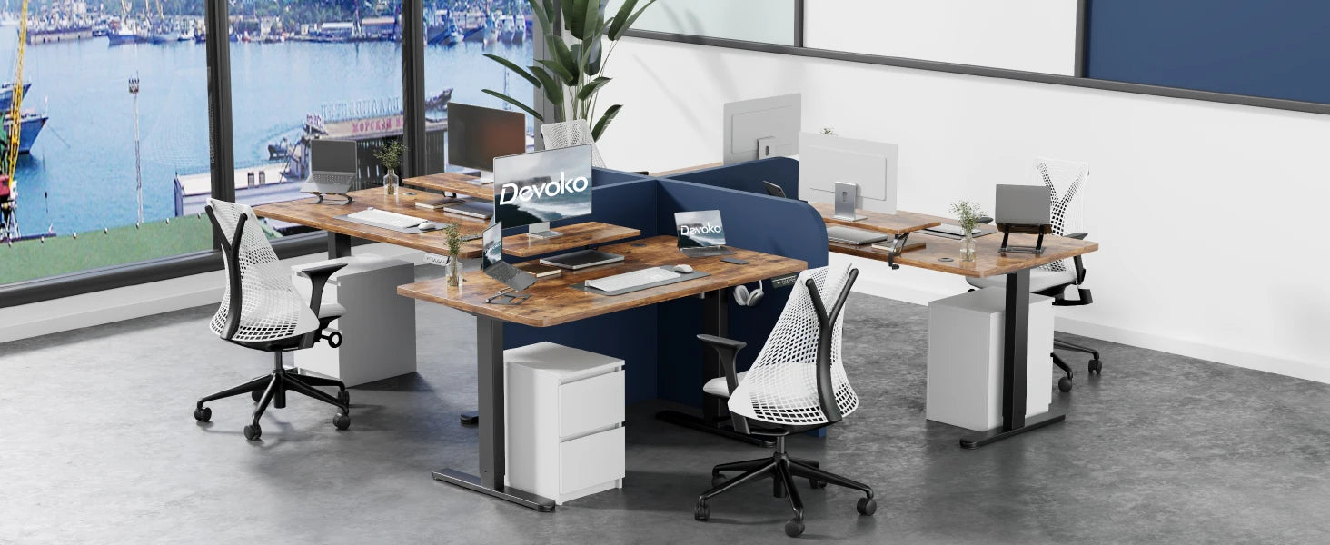 Devoko Height Adjustable desk Electric 120 × 60cm with Monitor Stand Ergonomic Seat Standing Desk (White)