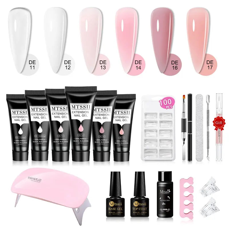 24PCS/Set 20ml Poly Naili Extension Gel  Kit Mini UV Lamp Sealer With Base Top Coat Professional Poly UVNail Gel Kit Starter Kit