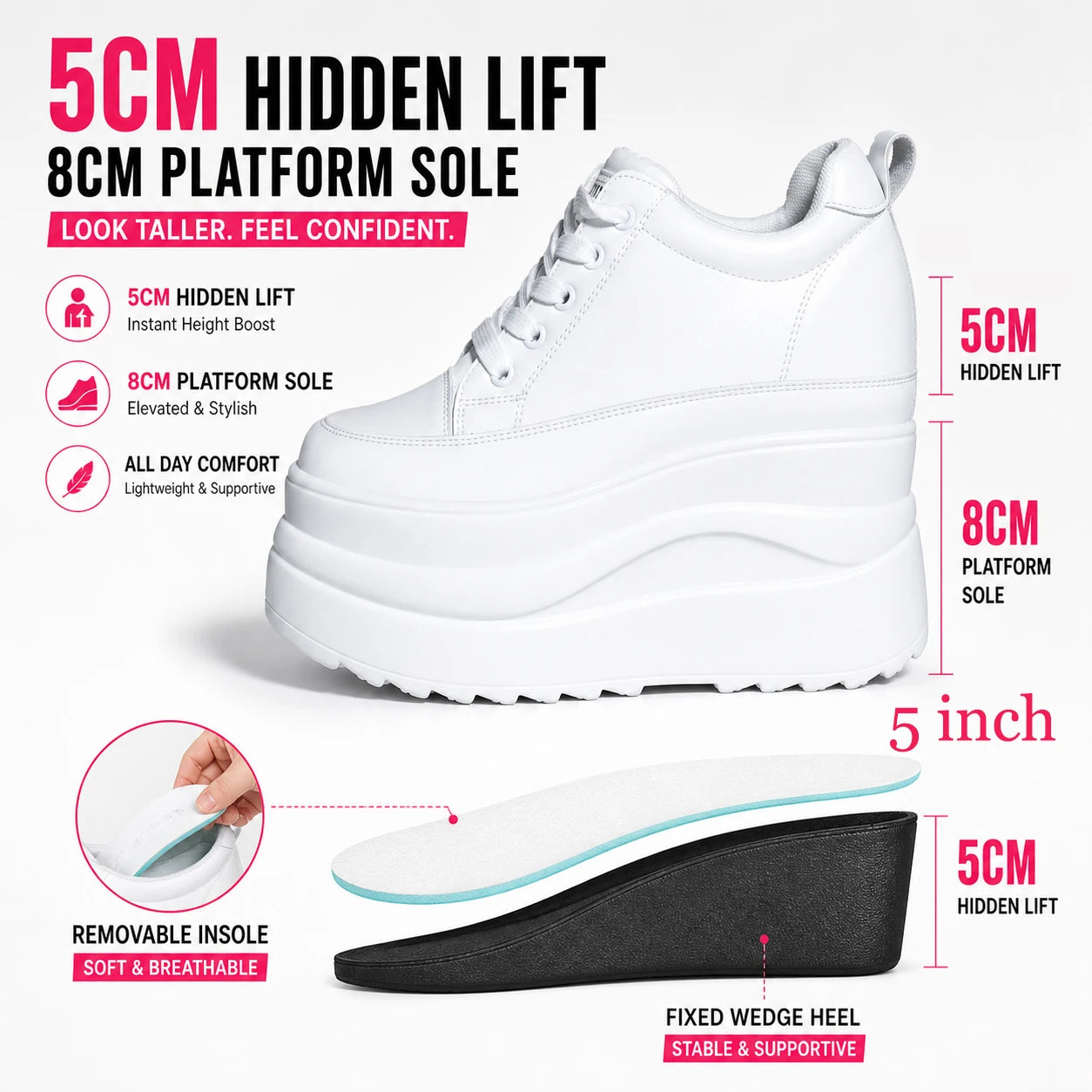 Fujin 13cm 2025 Genuine Leather Platform Wedge Flats Shoes Chunky Sneaker Casual Comfy High Brand Fall Autumn Walking Shoes Secondary image
