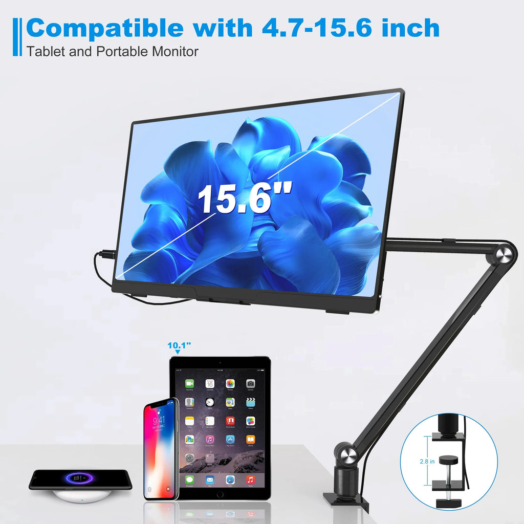 2025 Tablet Stand Holder for Ipad,Portable Monitor Stand Desk Mount for 15.6'' 16'' Screen,Aluminum Long Arm with Rotating