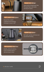 Electric Gooseneck Kettle 1000ML  Hand Brew Coffee Tea 1200W Pot Smart Teapot Temperature Control Pot Rapid Heating Kettle 220v