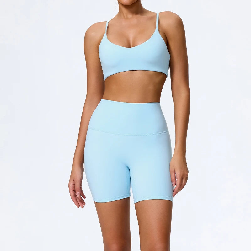 Hearuisavy Summer Super-Soft 2Pcs Women's Running Sports Shorts Set Breathable Fitness Yoga Bra Casual Push Up Workout Crop Top